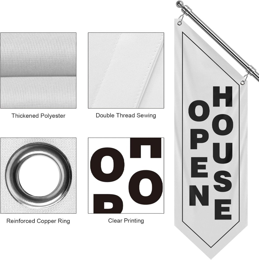 Open House Wall Flag, Double - Sided Three - ply Hanging Open Sign with Pole and Mounting Kit (White - W)