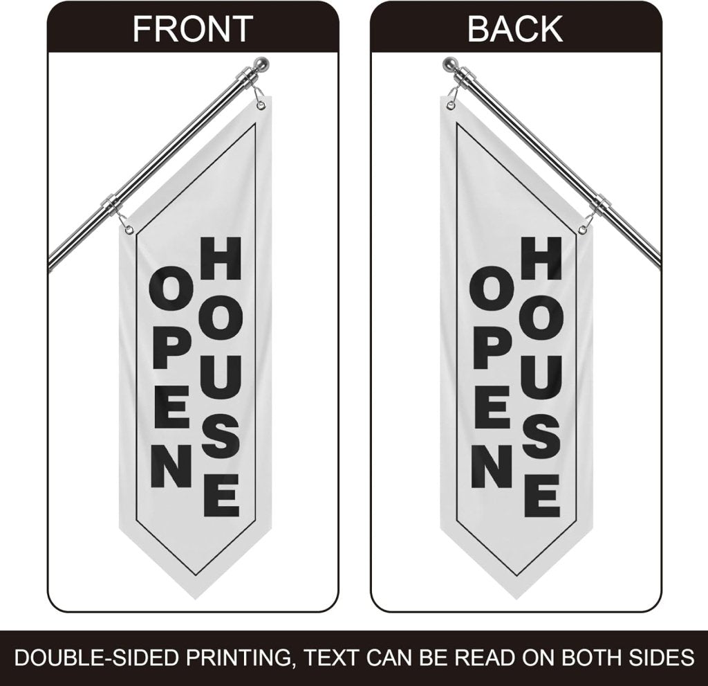 Open House Wall Flag, Double - Sided Three - ply Hanging Open Sign with Pole and Mounting Kit (White - W)
