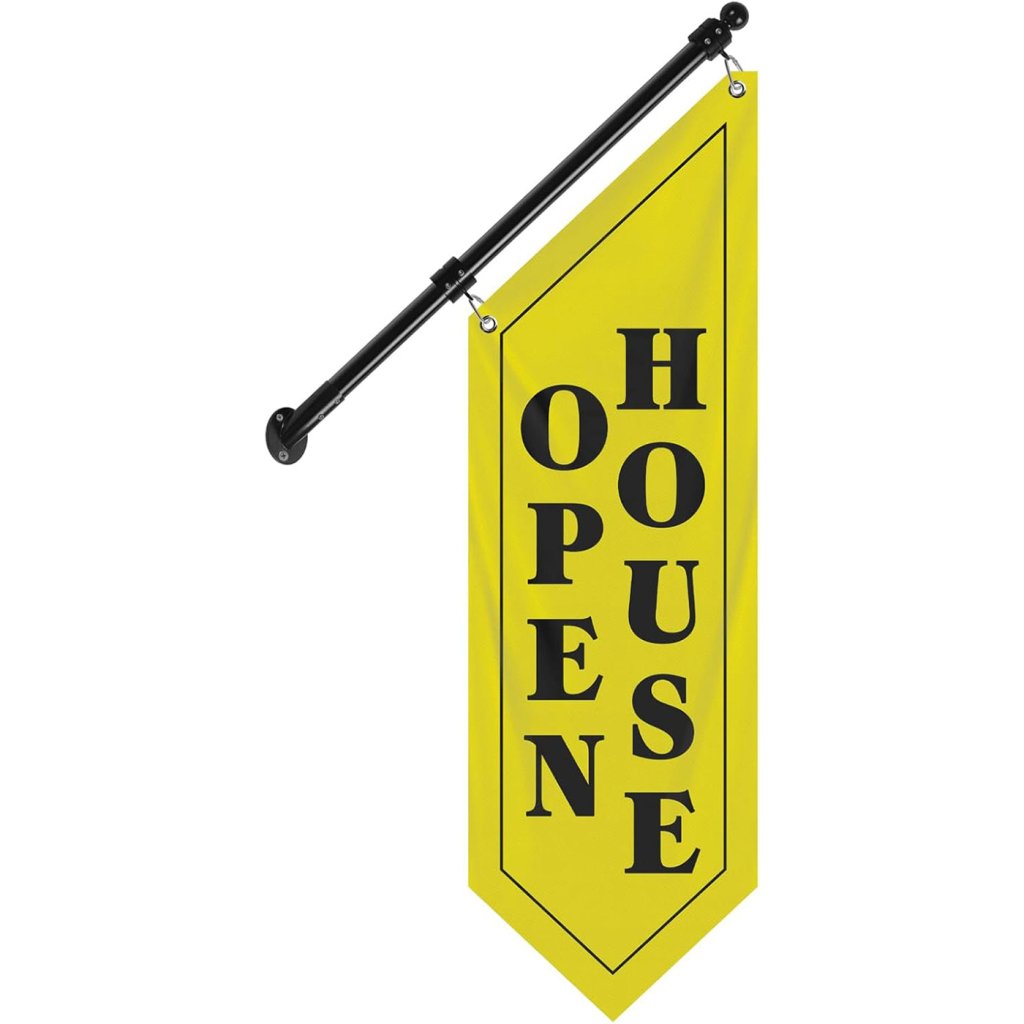 Open House Wall Flag, Double - Sided Three - ply Hanging Open Sign with Pole and Mounting Kit (Yellow - B)