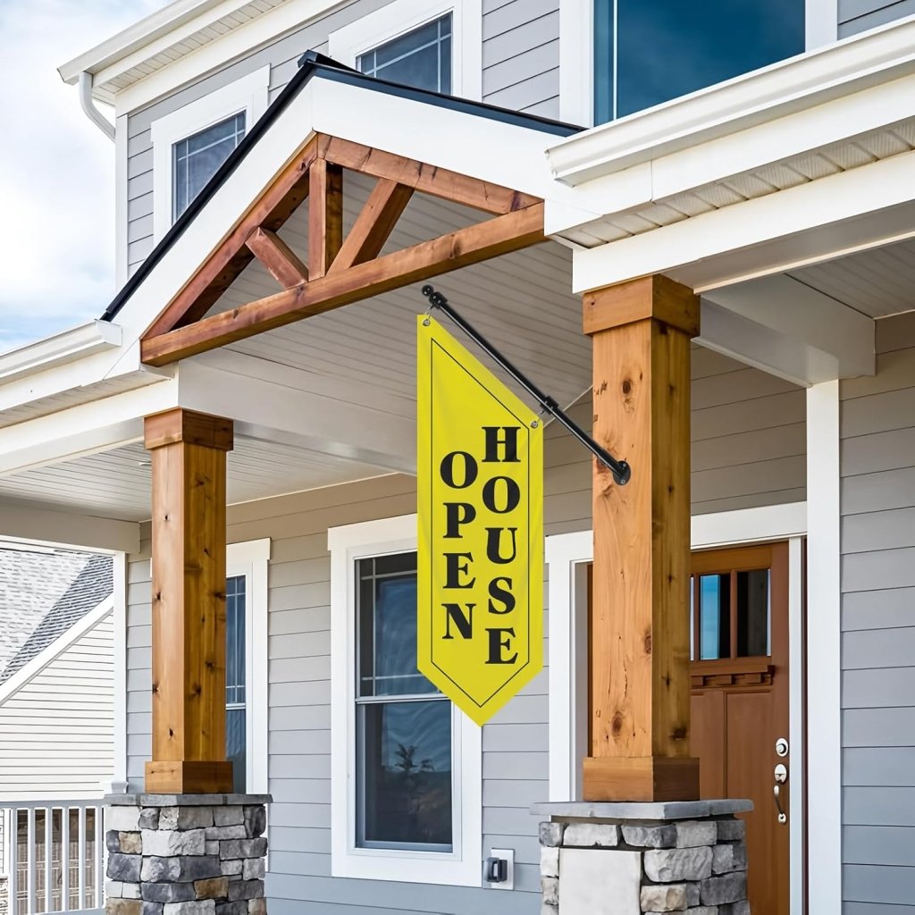 Open House Wall Flag, Double - Sided Three - ply Hanging Open Sign with Pole and Mounting Kit (Yellow - B))