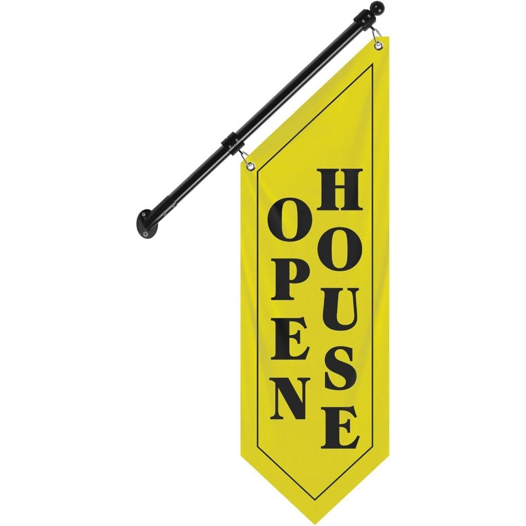 Open House Wall Flag, Double - Sided Three - ply Hanging Open Sign with Pole and Mounting Kit (Yellow - B))