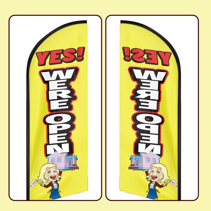 Open Sign for Business - 8FT We Are Open Yellow Advertising Swooper Flag (Flagpole Not Included 3.4)