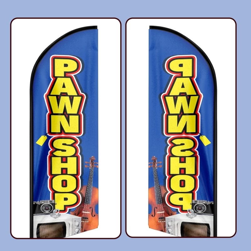 Pawnshop Themed Feather Flag, 11FT Pawnshop Advertising Swooper Flag Fit 15FT Flagpole(Flagpole Not Included 4.3)