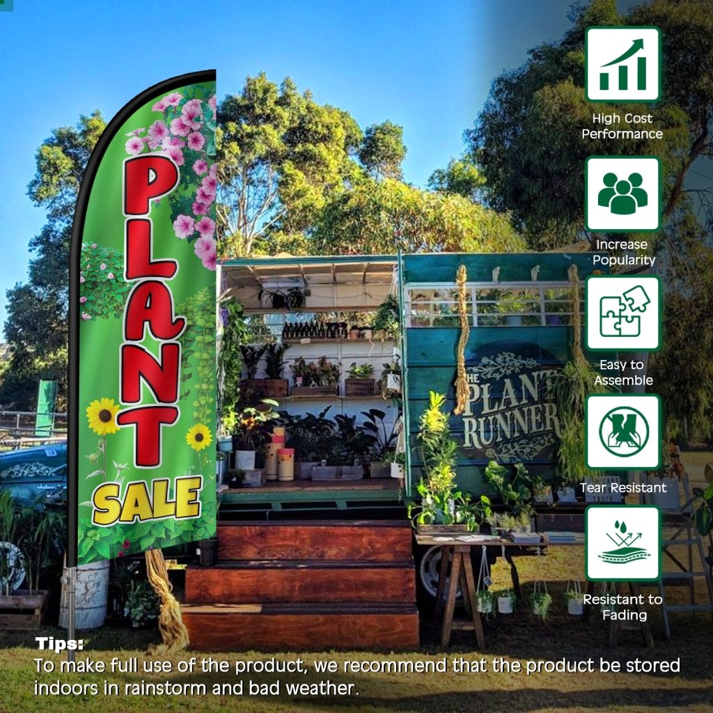 Plant Sign - 8FT Plant Banner Feather Flag with Stainless Steel Pole Kit(2m flag set)