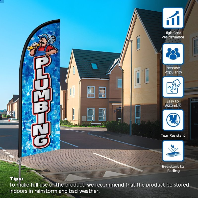 Plumbing Flag - 8FT Plumbing Banner Feather Flag with Stainless Steel Pole Kit(2m flag set)