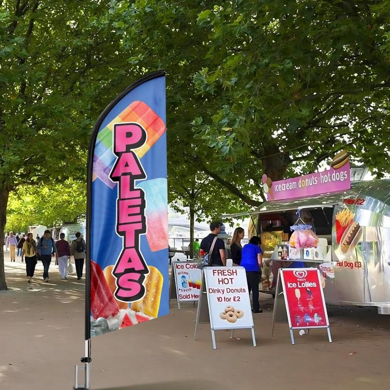 Popsicle Sign - 11FT Popsicle Feather Flag with Flagpole, Ground Stake, Portable Bag(3.3m)