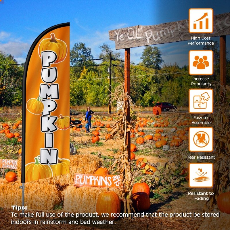 Pumpkin Flag - 8FT Pumpkins Banner Feather Flag with Carbon Fiber Pole Kit(2m flag set)