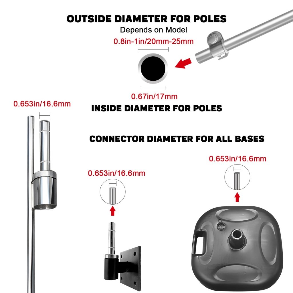 QSUM 0° Wall Flagpole Base, 4"*4" Shaft Diameter 14.5mm - 16.7mm