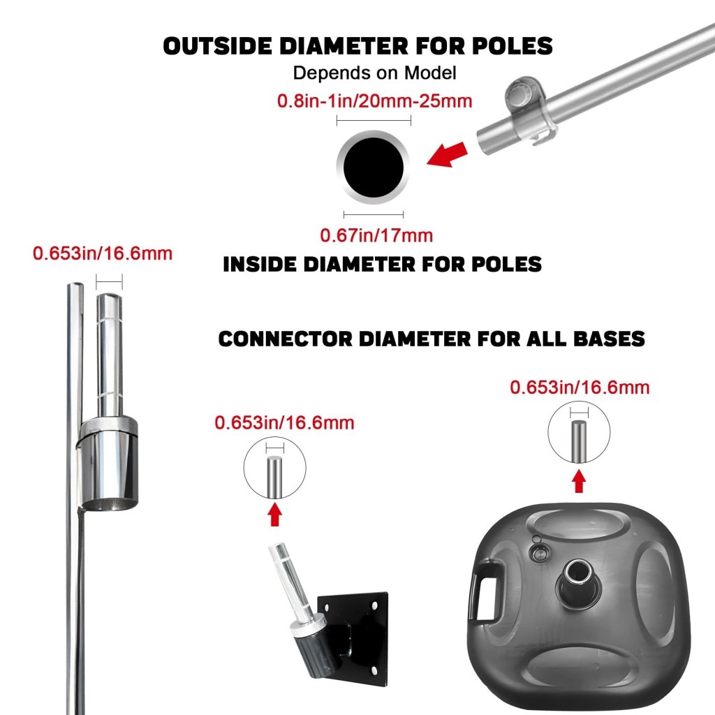QSUM 45° Wall Flagpole Base, 4"*4", Shaft Diameter 14.5mm - 16.7mm