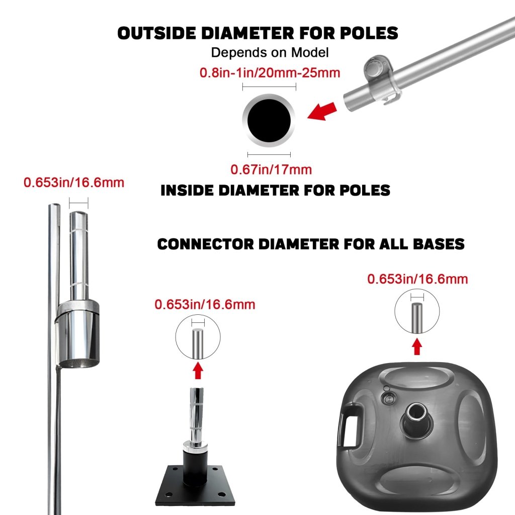 QSUM 90° Wall Flagpole Base, 4"*4" Shaft Diameter 14.5mm - 16.7mm