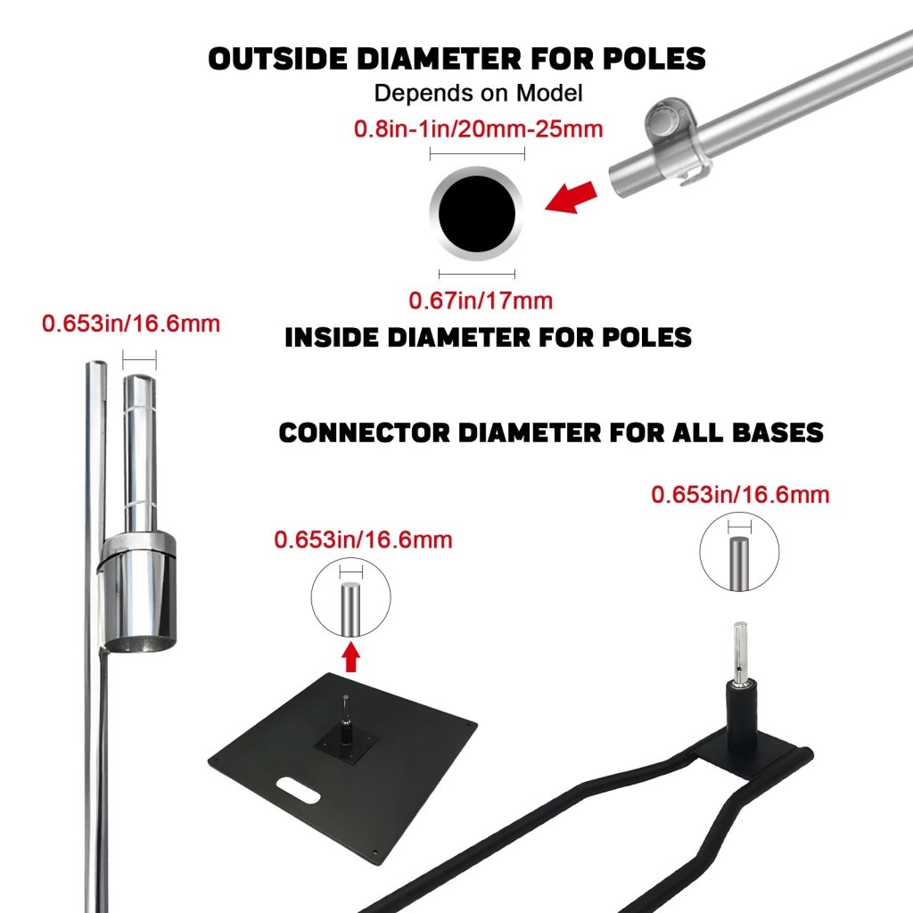 QSUM Car Foot Base, Electrostatic Spraying + Chrome Plating, 21.6"*9.4"*5.5", Shaft Diameter 14.5mm - 16.7mm