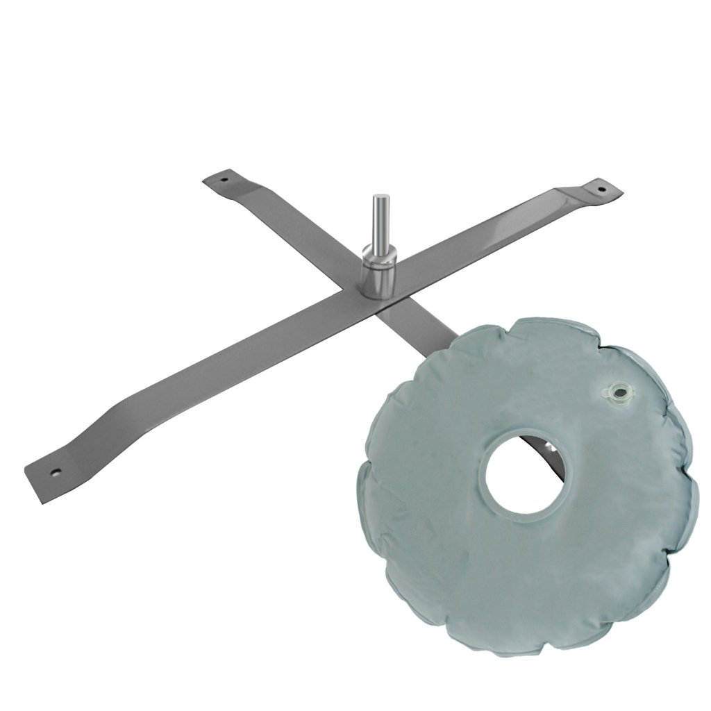 QSUM Flat Cross Base - Cross Ground - Medium Size with Water Bag, Plastic Sprayed Iron, 6.17lb, 28'', Shaft Diameter 14.5mm - 16.7mm