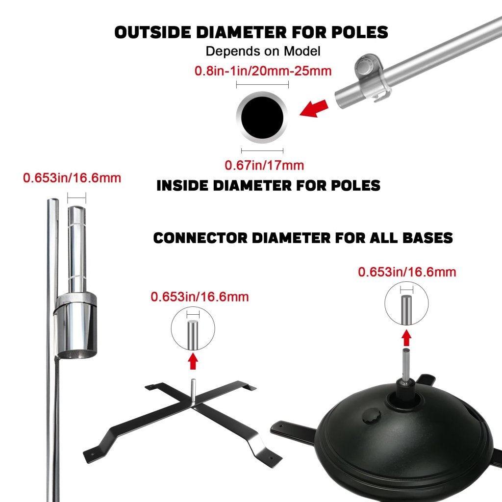 QSUM Flat Cross Base - Cross Ground - Medium Size with Water Bag, Plastic Sprayed Iron, 6.17lb, 28'', Shaft Diameter 14.5mm - 16.7mm