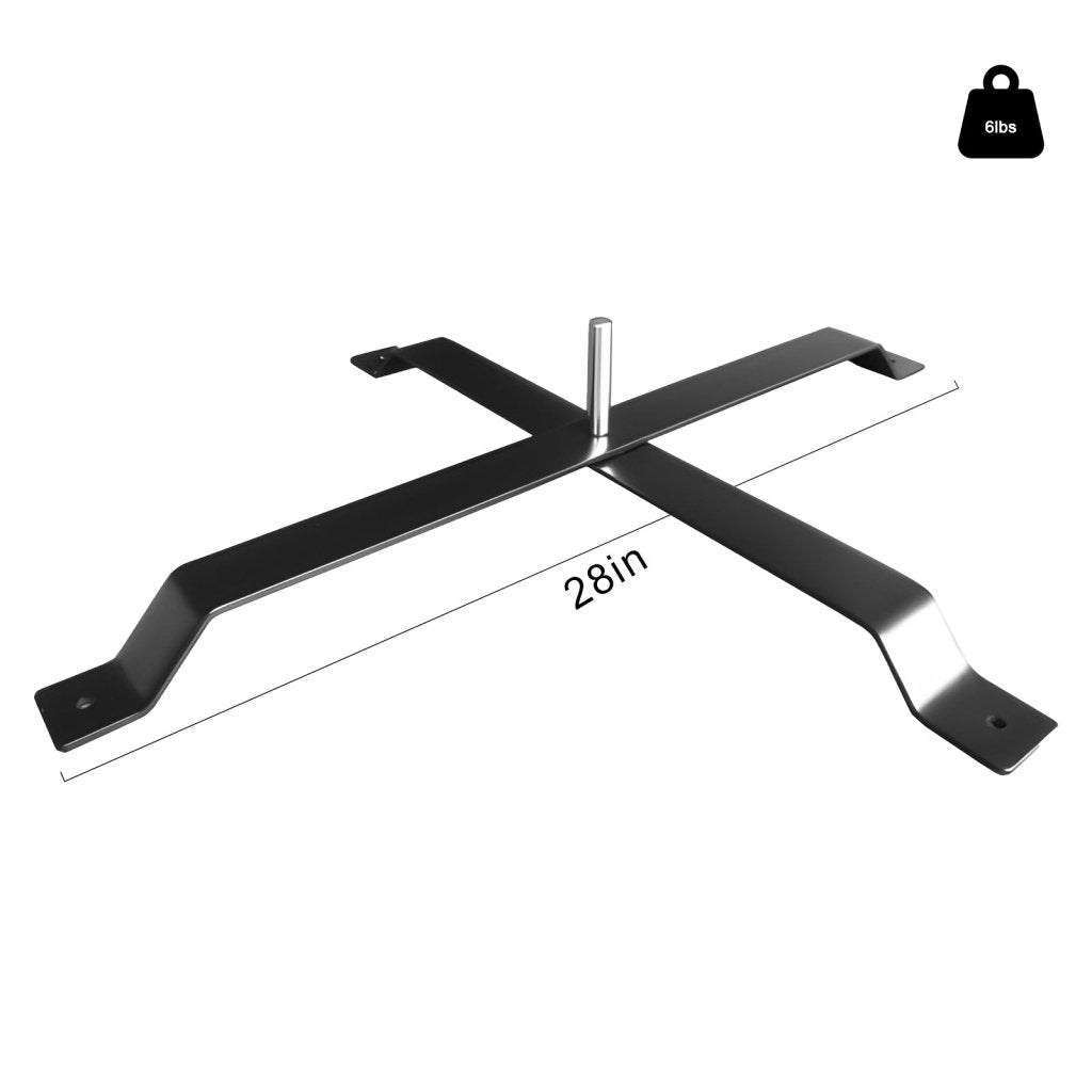 QSUM Flat Cross Base - Cross Ground - Medium Size with Water Bag, Plastic Sprayed Iron, 6.17lb, 28'', Shaft Diameter 14.5mm - 16.7mm