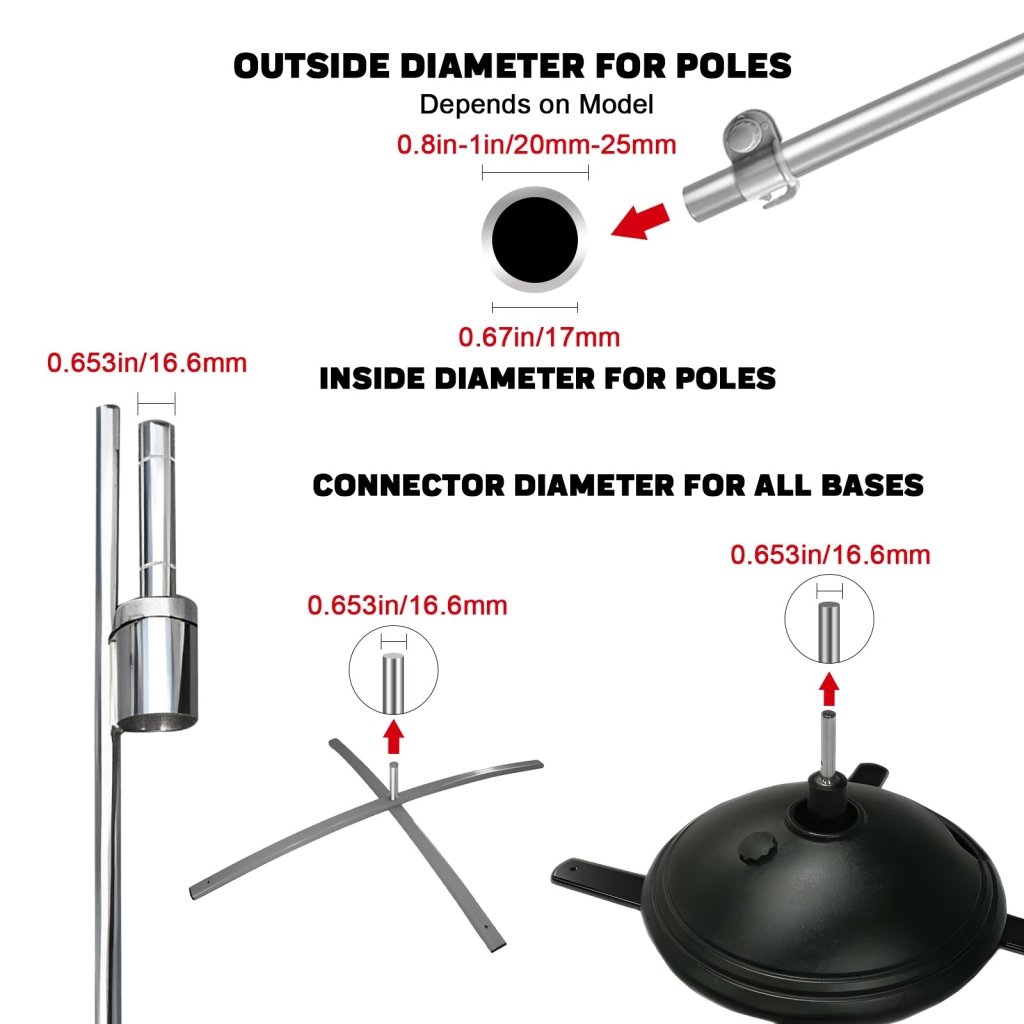 QSUM Iron Pipe Cross Base - Rotatable with Water Bag, Coated Iron, 3.09lb, 31", Thickness 1.5mm, Shaft Diameter 16.7mm