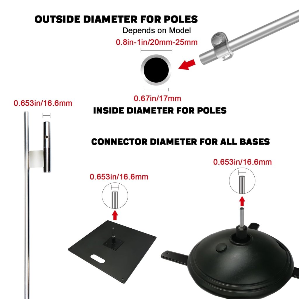 QSUM Spike Base, Chrome - Plated Iron Material, 24", Shaft Diameter 14.5mm - 16.7mm