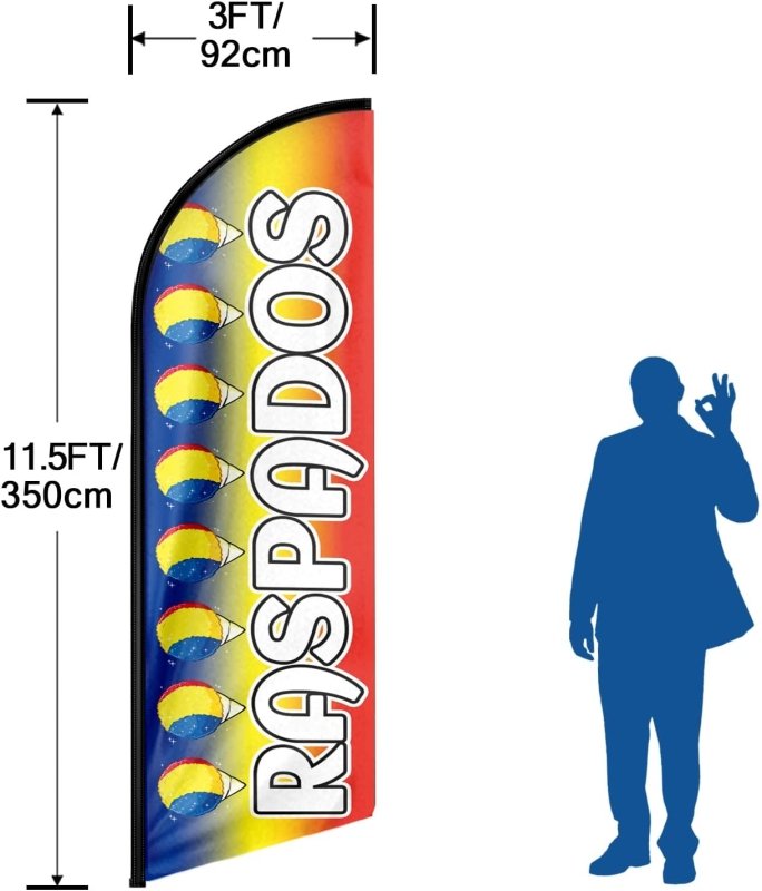 Raspados Themed Feather Flag, 11FT Raspados Advertising Swooper Flag Fit 15FT Flagpole(Flagpole Not Included 4.3)
