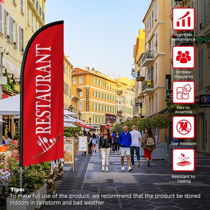 Restaurant Flag - 8FT Restaurant 01 Banner Feather Flag with Stainless Steel Pole Kit(2m flag set)