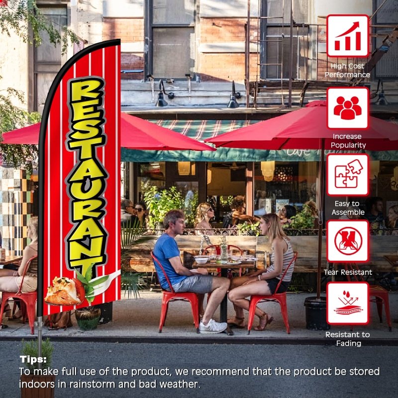 Restaurant Flag - 8FT Restaurant 02 Banner Feather Flag with Stainless Steel Pole Kit(2m flag set)