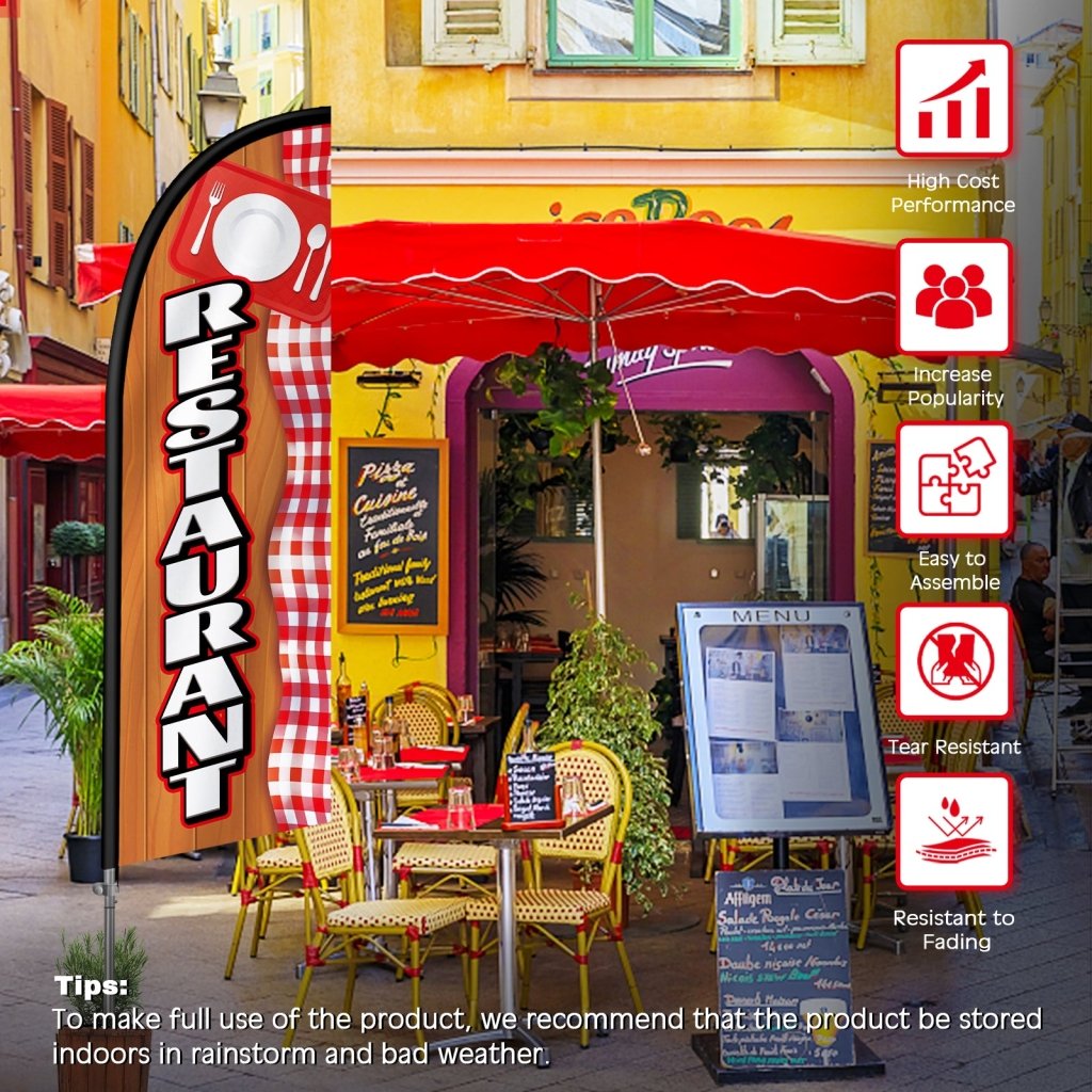 Restaurant Flag - 8FT Restaurant 03 Banner Feather Flag with Stainless Steel Pole Kit(2m flag set)