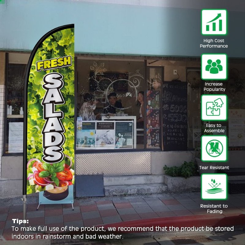 Salad Flag - 8FT Fresh Salads 01 Feather Flag with Stainless Steel Pole Kit(2m flag set)