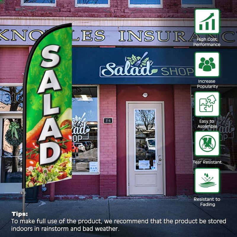 Salad Flag - 8FT Fresh Salads Banner Feather Flag with Stainless Steel Pole Kit(2m flag set)