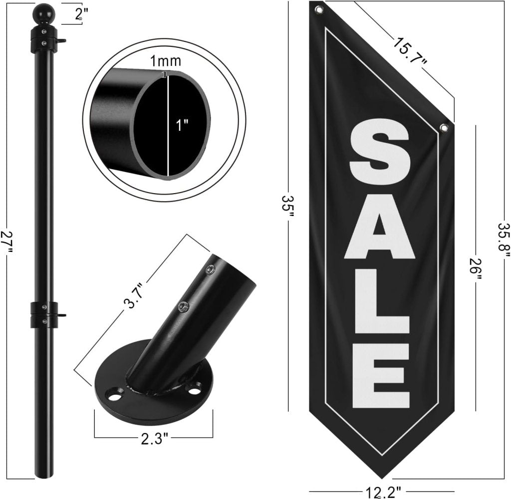 Sale Wall - Mounted Flag, Double - Sided Three - ply Hanging Open Sign with Pole and Mounting Kit（Black - B）