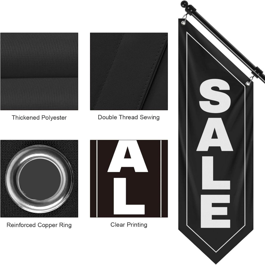Sale Wall - Mounted Flag, Double - Sided Three - ply Hanging Open Sign with Pole and Mounting Kit（Black - B）