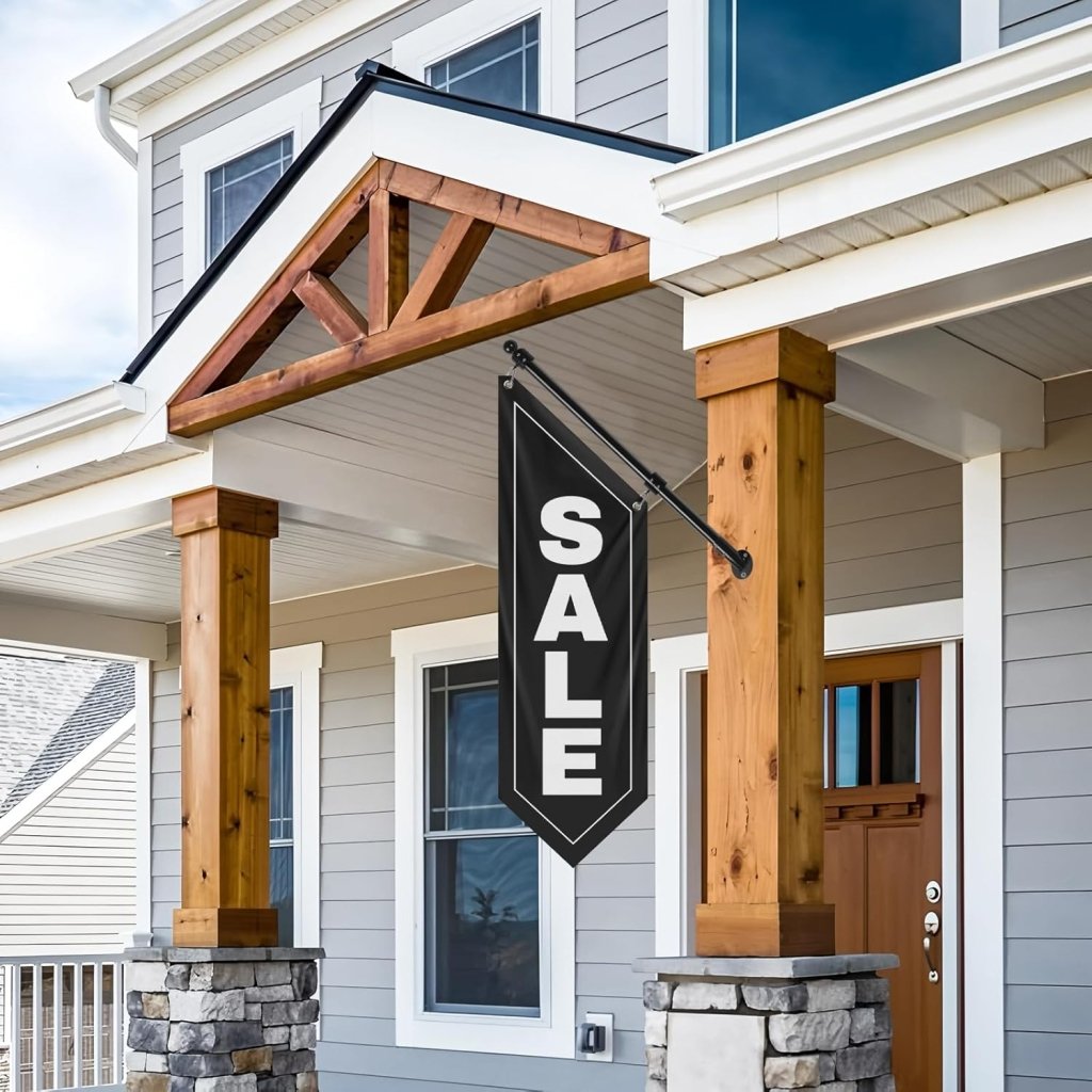 Sale Wall - Mounted Flag, Double - Sided Three - ply Hanging Open Sign with Pole and Mounting Kit（Black - B）