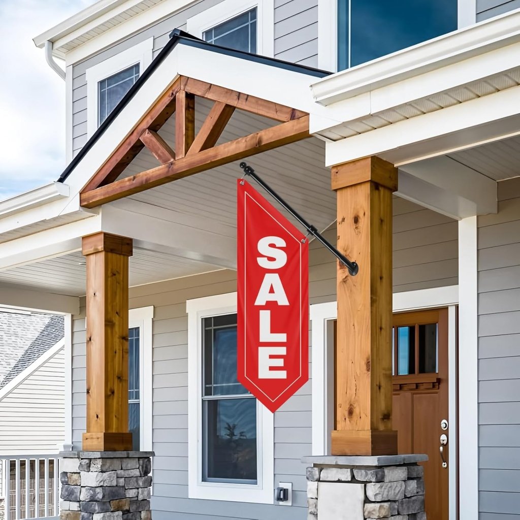 Sale Wall - Mounted Flag, Double - Sided Three - ply Hanging Open Sign with Pole and Mounting Kit（Red - B）