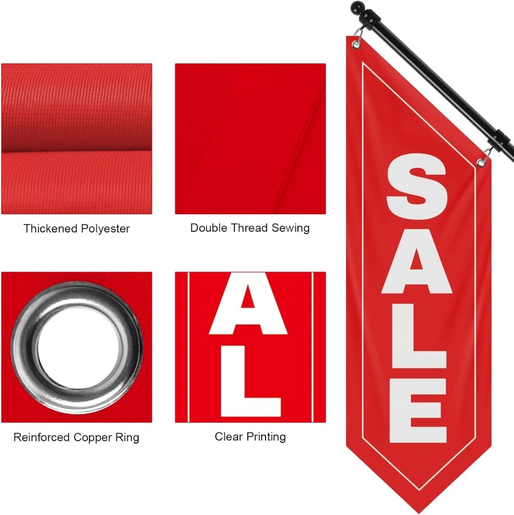 Sale Wall - Mounted Flag, Double - Sided Three - ply Hanging Open Sign with Pole and Mounting Kit（Red - B）