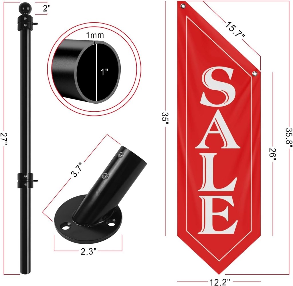 Sale Wall - Mounted Flag, Double - Sided Three - ply Hanging Open Sign with Pole and Mounting Kit（Red - B）