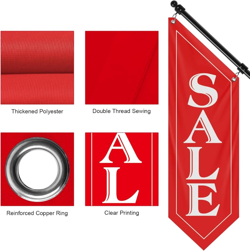 Sale Wall - Mounted Flag, Double - Sided Three - ply Hanging Open Sign with Pole and Mounting Kit（Red - B）