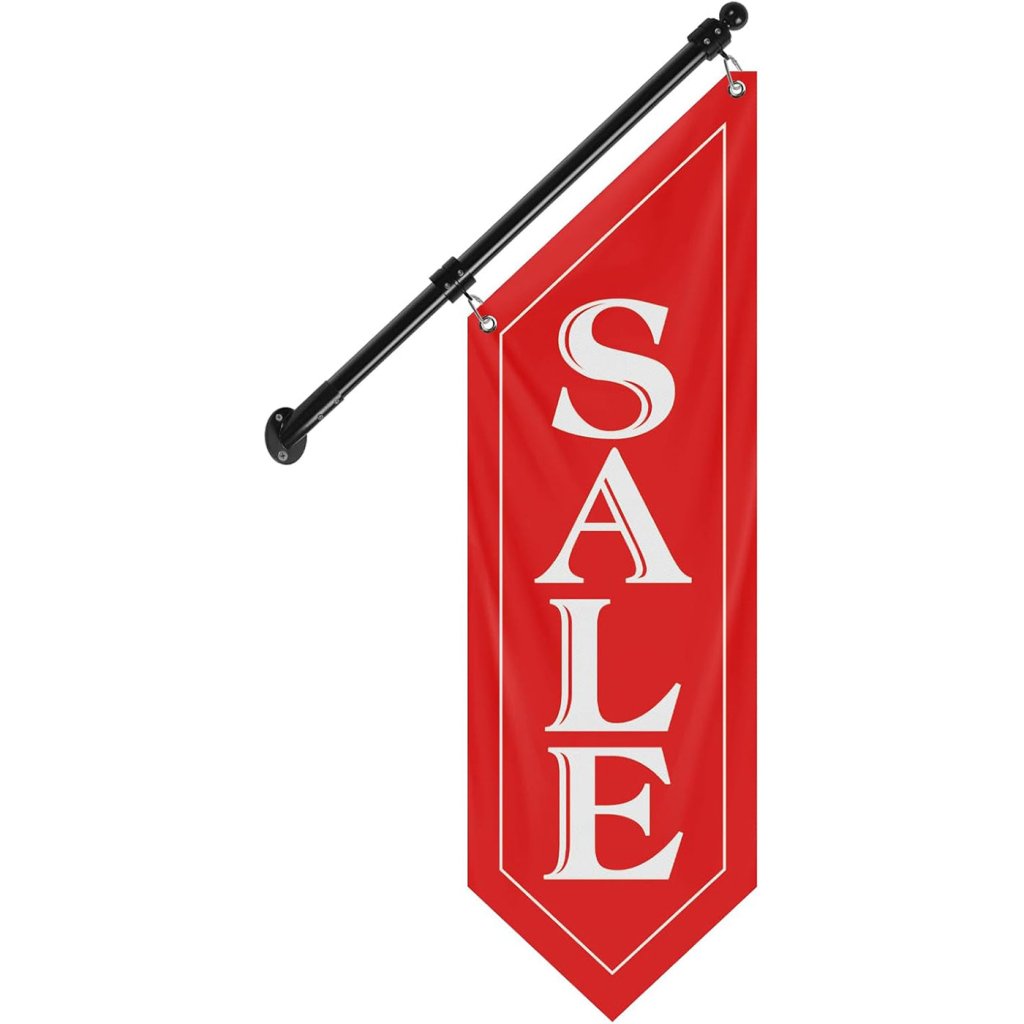 Sale Wall - Mounted Flag, Double - Sided Three - ply Hanging Open Sign with Pole and Mounting Kit（Red - B）