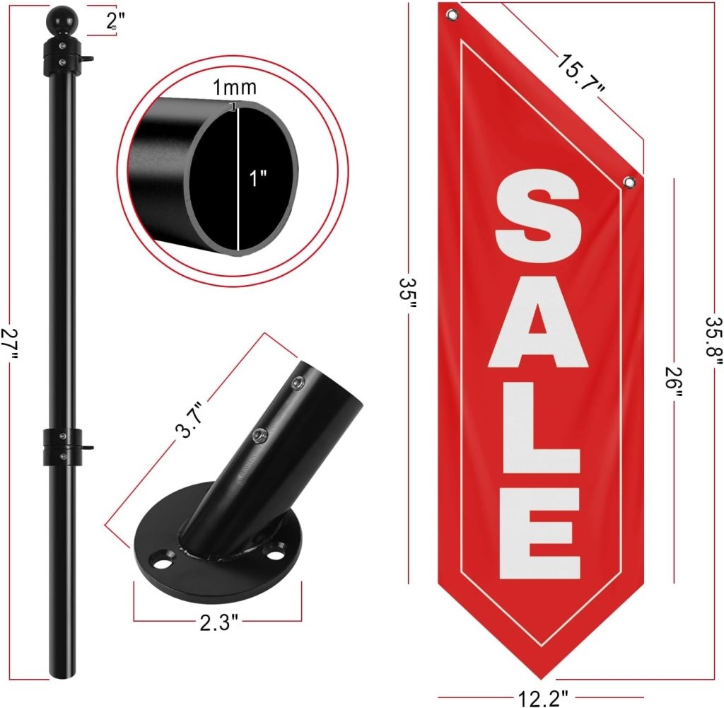 Sale Wall - Mounted Flag, Double - Sided Three - ply Hanging Open Sign with Pole and Mounting Kit（Red - B）