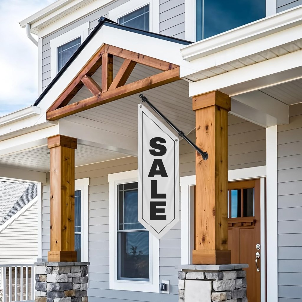 Sale Wall - Mounted Flag, Double - Sided Three - ply Hanging Open Sign with Pole and Mounting Kit（White - B）