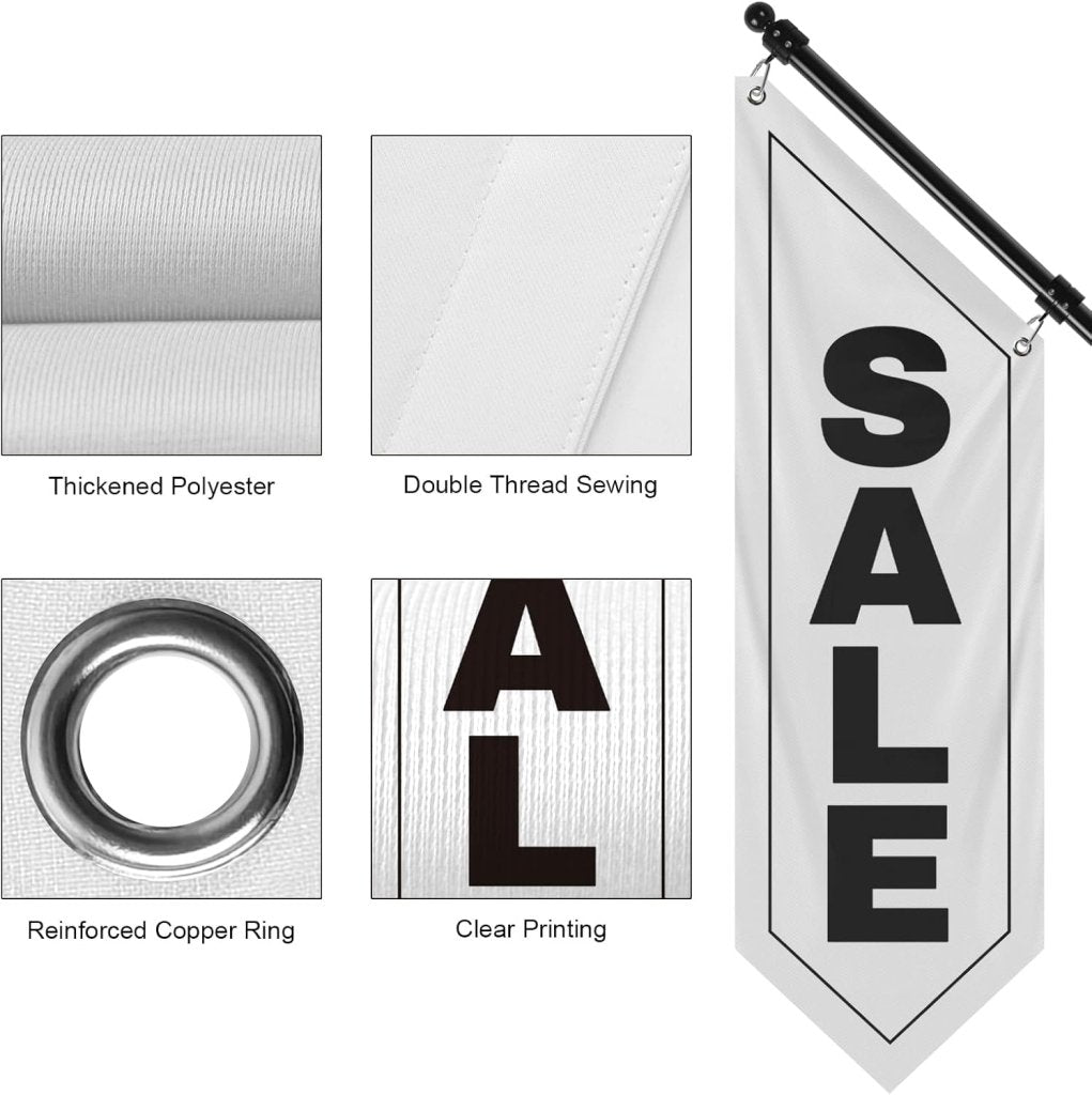 Sale Wall - Mounted Flag, Double - Sided Three - ply Hanging Open Sign with Pole and Mounting Kit（White - B）