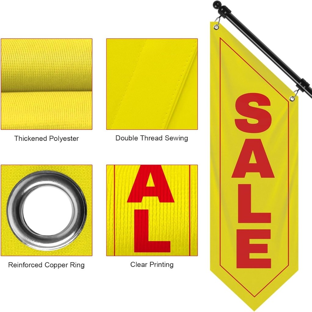 Sale Wall - Mounted Flag, Double - Sided Three - ply Hanging Open Sign with Pole and Mounting Kit（Yellow - B）