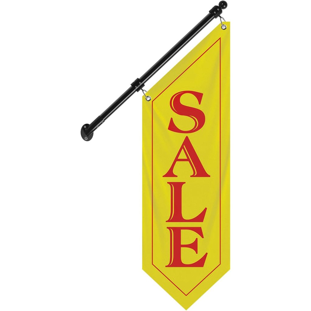 Sale Wall - Mounted Flag, Double - Sided Three - ply Hanging Open Sign with Pole and Mounting Kit（Yellow - B）