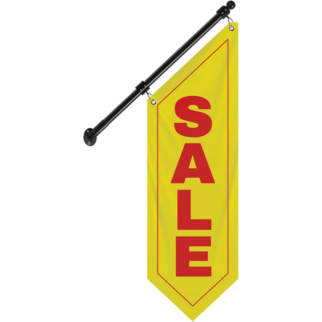 Sale Wall - Mounted Flag, Double - Sided Three - ply Hanging Open Sign with Pole and Mounting Kit（Yellow - B）