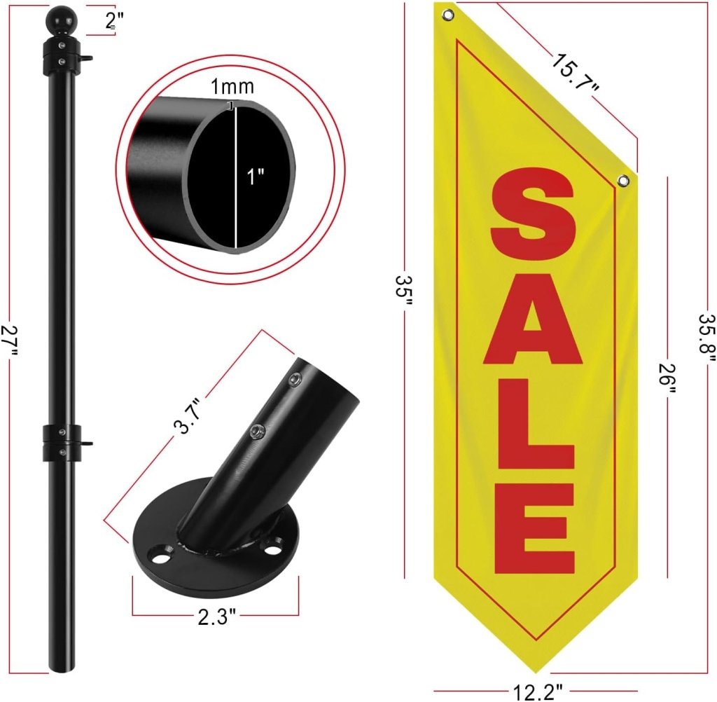 Sale Wall - Mounted Flag, Double - Sided Three - ply Hanging Open Sign with Pole and Mounting Kit（Yellow - B）