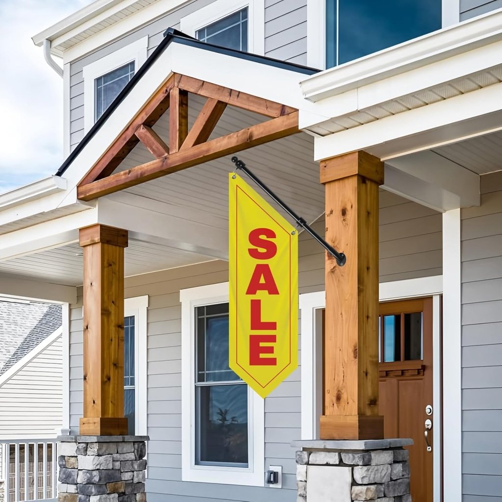 Sale Wall - Mounted Flag, Double - Sided Three - ply Hanging Open Sign with Pole and Mounting Kit（Yellow - B）