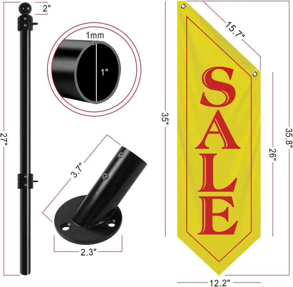 Sale Wall - Mounted Flag, Double - Sided Three - ply Hanging Open Sign with Pole and Mounting Kit（Yellow - B）