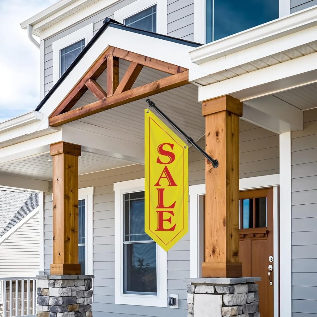 Sale Wall - Mounted Flag, Double - Sided Three - ply Hanging Open Sign with Pole and Mounting Kit（Yellow - B）