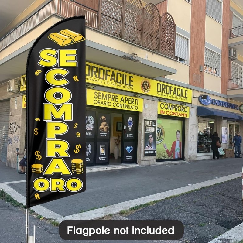 Se Compra Oro Themed Feather Flag, 8FT Se Compra Oro Advertising Swooper Flag (Flagpole Not Included 3.4)