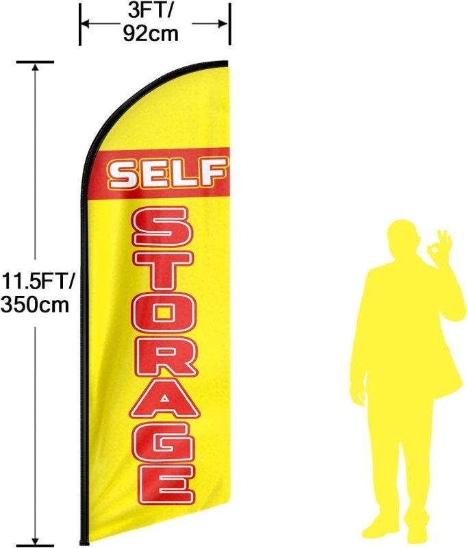 Self Storage Signs - 11FT Self Storage Advertising Swooper Feather Flag Fit 15FT Flagpole(Flagpole Not Included 4.3)