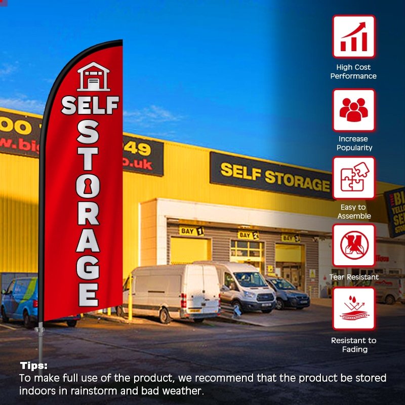 Self Storage Signs - 8FT Self Storage Red Feather Flag with Stainless Steel Pole Kit(2m flag set)