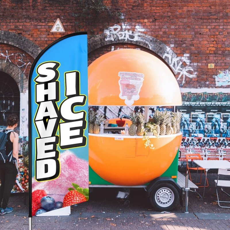 Shaved Ice Flags - 11FT Windless Shaved Ice Banner with Flagpole/ Ground Stake(3.4m)