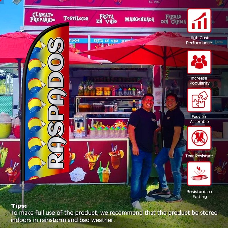 Shaved Ice Signs - 8FT Raspados Banner Feather Flag with Stainless Steel Pole Kit(2m flag set)