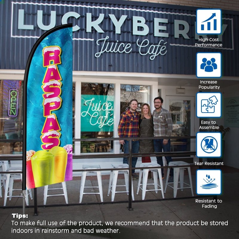 Shaved Ice Signs - 8FT Raspas Banner Feather Flag with Stainless Steel Pole Kit(2m flag set)